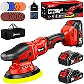 SILVEL Cordless Car Buffer Polisher, 2 X 2000mAh 24V Batteries, 2800 - 5800 RPM Car Polishing Kit with 5 Inch Car buffer Waxer Kit, Car Polishing Machine,6 Variable Speed for Car Detailing