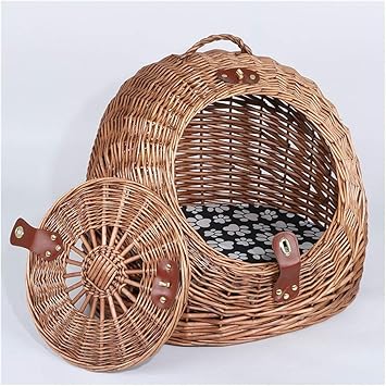 Amazon ペット猫テント 猫のベッドハンドメイドラタン コットンパッド付き手作りの籐のバスケットペットベッドは 蓋と あなたは ペットの猫と犬のための夏のクールを それを運ぶことができます 猫小型犬用 色 褐色 サイズ Xl Ann ハウス 通販