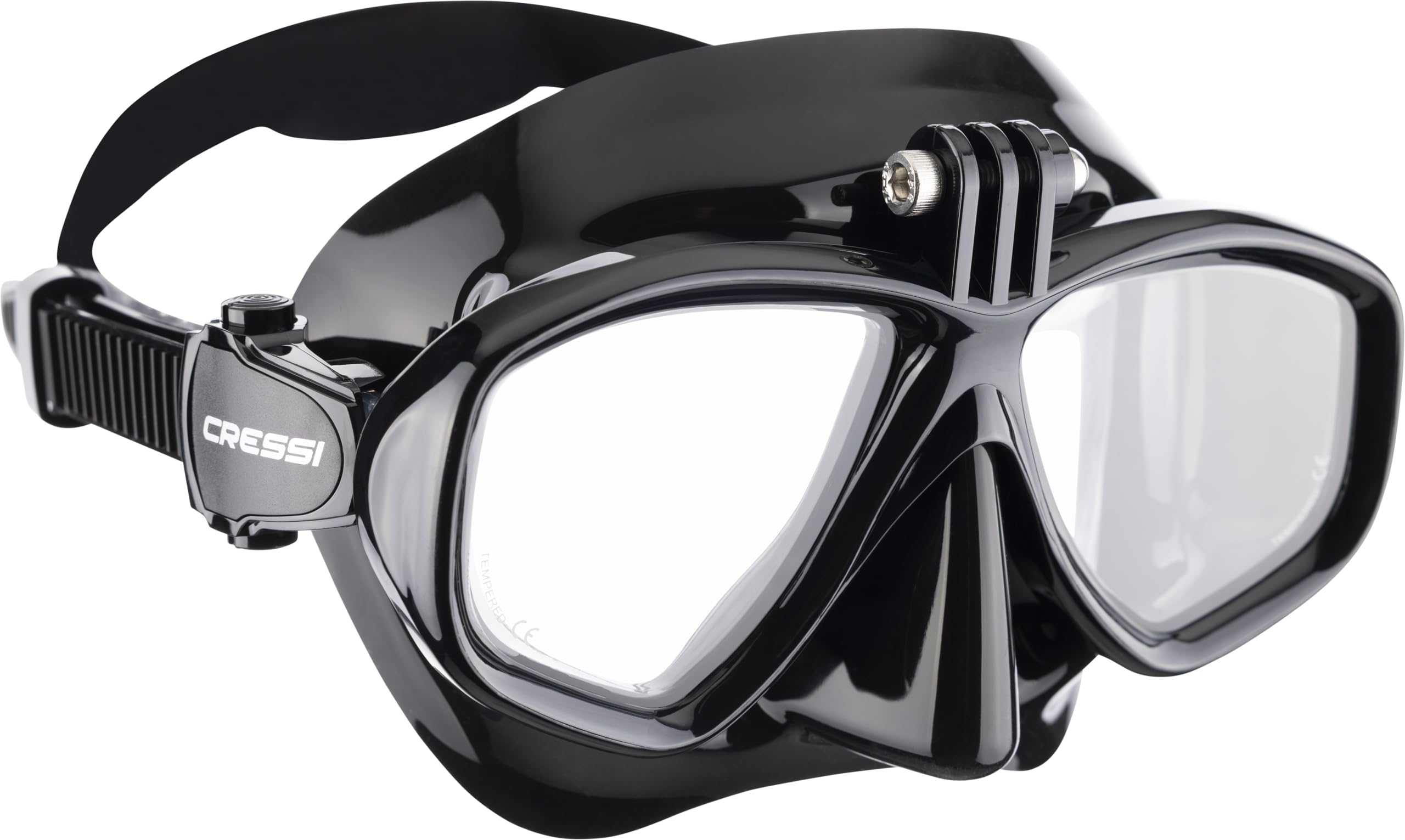 CRESSI Action Cam Mask Black/Black - Unisex Reduced Volume Dive Mask with Action Cam Mount, Black/Black, One Size — image 1