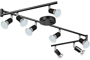 Unicozin LED 8 Light Track Lighting Kit, Black 8 Way Ceiling Spot Lighting, Flexibly Rotatable Light Head, Track Light Included 8 x LED GU10 Bulb (4W, Daylight White 5000K, 400LM)