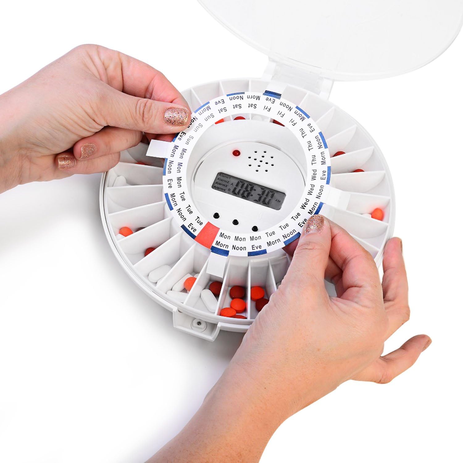 LiveFine Automatic Pill Dispenser, 28-Day Electronic Medication Organizer with Alerts, Flashing Light and Safety Latch - Dispenses Prescriptions Up to 6 Times Per Day - Solid White Lid: Health & Personal Care