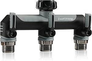 ZAAKWANG Full Flow Heavy Duty 3 Way Hose Splitter, Rugged Garden Faucet Adapter, Spout Diverter T - Way Adapter with Extended Handle, 3/4” GHT Thread, Grey