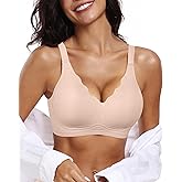 OEAK Womens Wireless Bras Push Up Support Full Coverage Bralettes No Underwire Bra Comfortable Everyday Seamless Tshirt Bras Nude with Jacquard Weave L