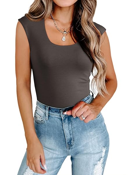DOKOTOO WOMENS TANK TOPS SCOOP NECK 2024 TANK TOPS FOR WOMEN SLEEVELESS CAMI SOFT BLOUSE SPRING TOPS GREY LARGE