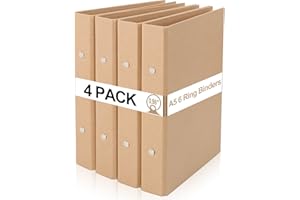 AOPULE Lot de 4 classeurs A5 à 6 anneaux rechargeables en papier kraft avec anneaux ronds de 2,5 cm, classeur pour ajouter de