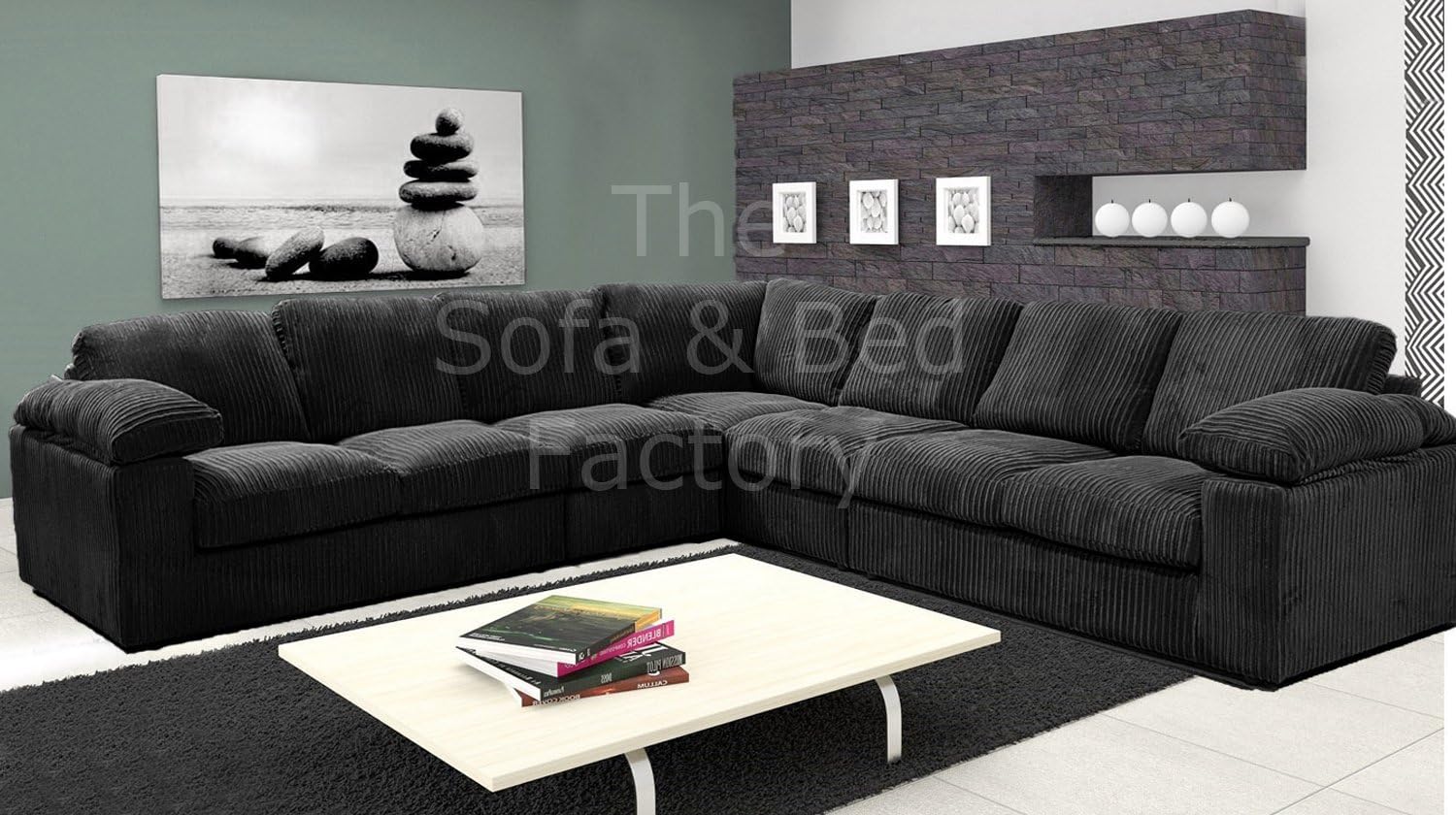Ruxley Large Fabric 7 Seater Corner Sofa 3 Corner 3 Black 3