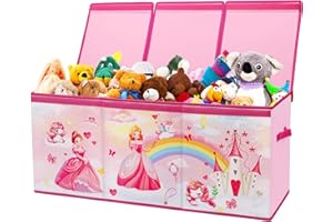 DECALSWEET Large Toy Box Chest Organizer with Flip Lid for Kids, Collapsible Oxford Toy Storage Box with Handles for Boys Girls, Sturdy Waterproof Storage Organizer for Bedroom Playroom Nursery, 37.7×12.5×15.7''