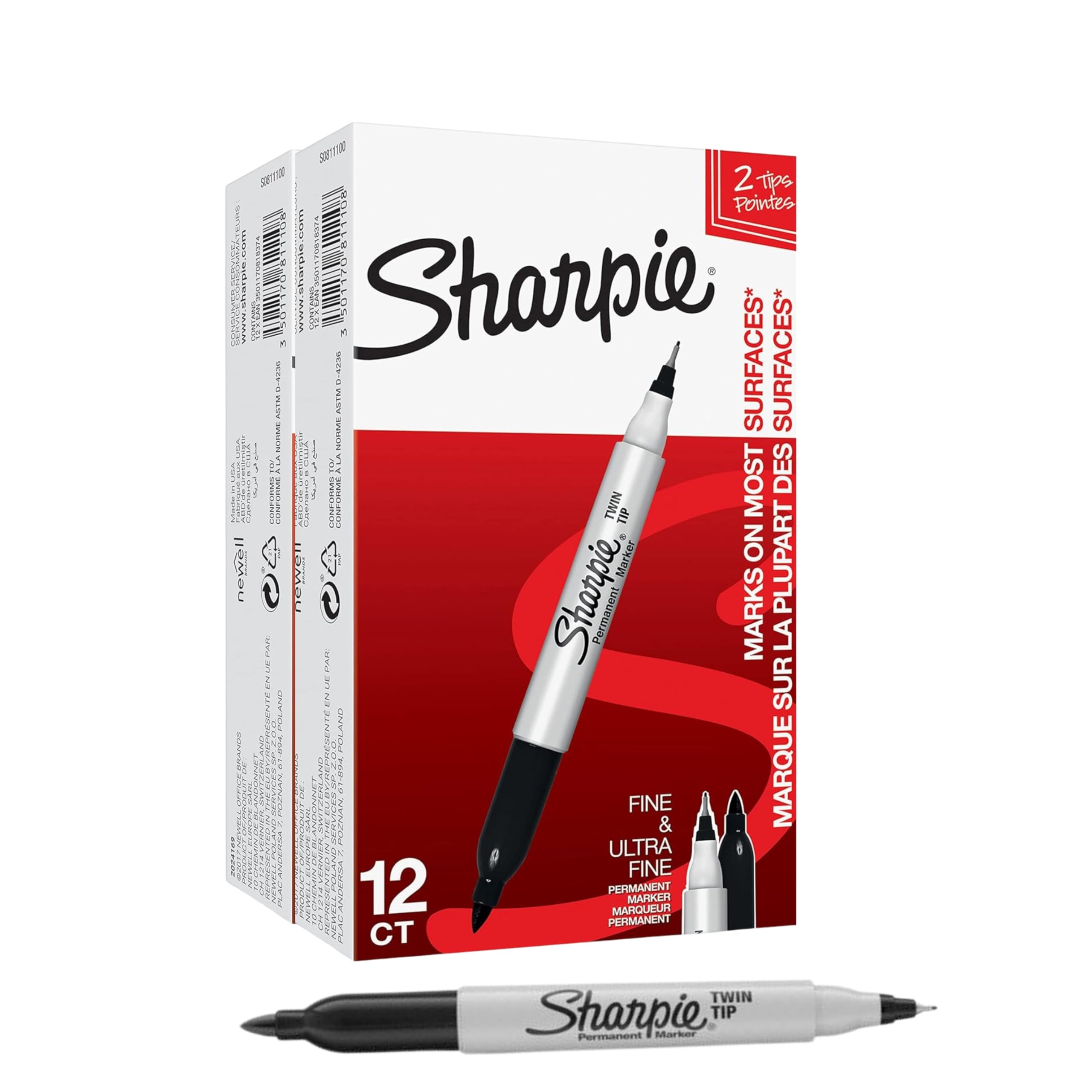 Sharpie Twin Tip Permanent Markers | Fine & Ultra-Fine Points | Black | 24 Count