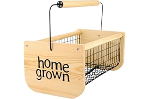Santa Barbara Design Studio Wood and Metal Mesh Vegetable Flower Garden Harvest Basket, 16" L x 9" W x 7" H, Home Grown