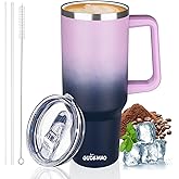 GUDEMAO 40 oz Insulated Coffee Mug with Ceramic Coating, Stainless Steel Travel Mug Tumbler with Handle Lid and Straw, Double Wall Leak-Proof Coffee Travel Mug Keeps Drink Hot and Cold (Purple Navy)