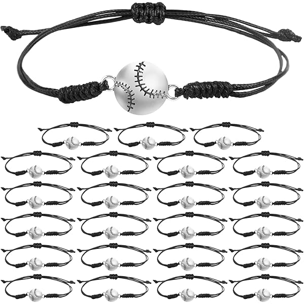 S 24-Pack Softball Team Bracelets Adjustable Rope Charm