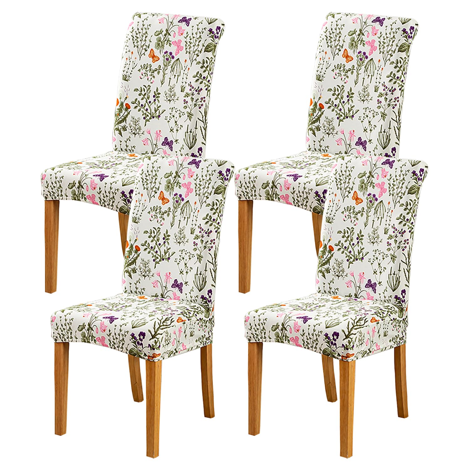 HZDHCLH Chair Covers Slipcovers 4/6 PCs Stretch Removable Washable Short Dining Chair Protector Cover Seat for Hotel,Dining Room,Ceremony (Flowers and Grass,4 PCS)