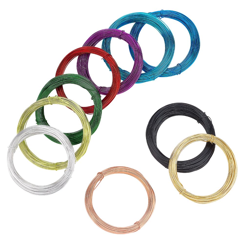 PandaHall Elite 10 Rolls 10 Assorted Color Aluminum Wires Resistant Anodized for DIY Jewellery Craft Making Beading, 0.8mm, 20m/roll