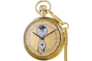 VIGOROSO Men's Vintage Full Copper Hand-Wind Mechanical Second&24hours Sub-dials Pocket Watch in Box