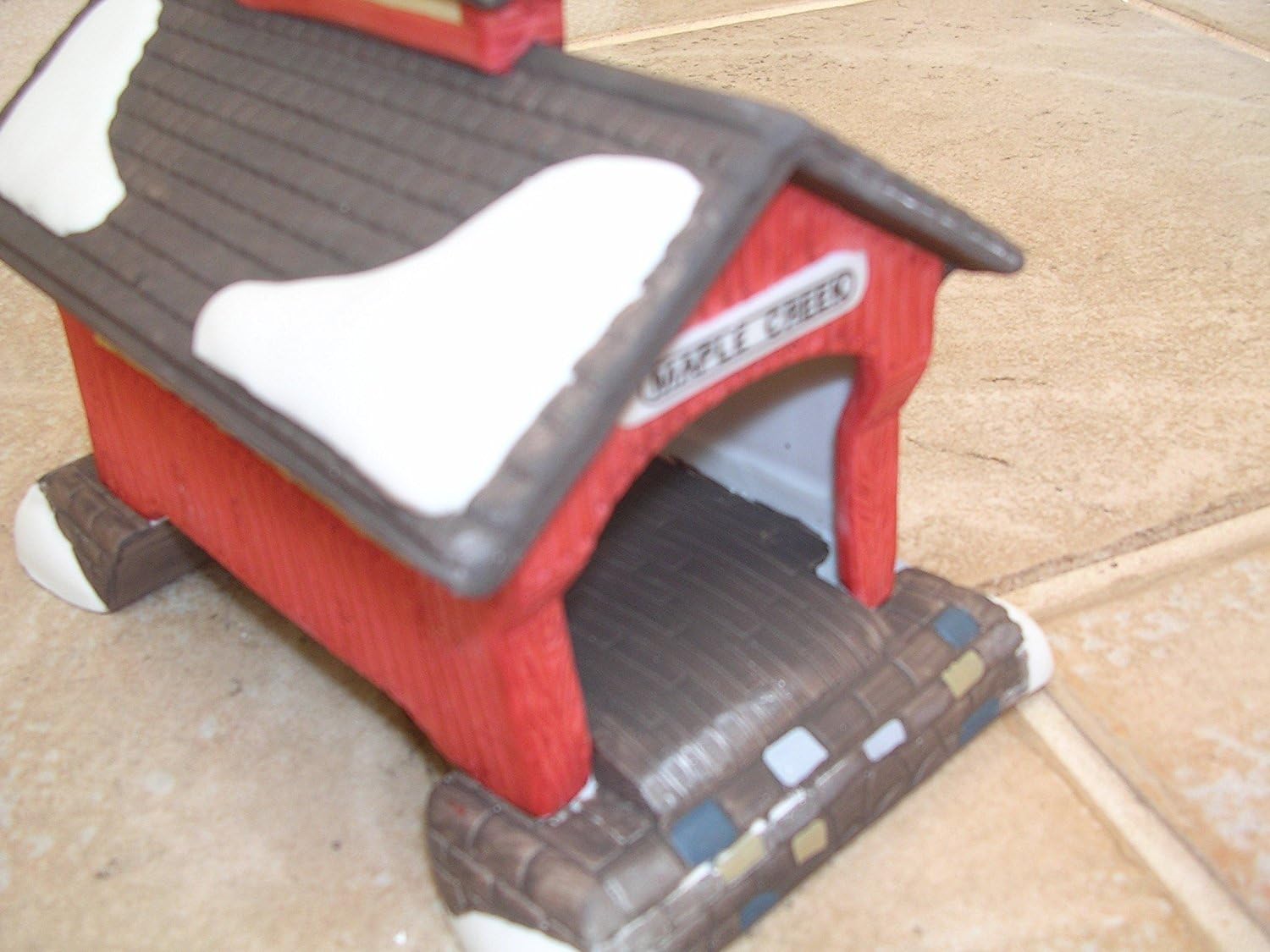 Department 56 Heritage Village Collection ; New England Red Covered Bridge 1988 ; Handpainted Porcelain Accessories #5987-0