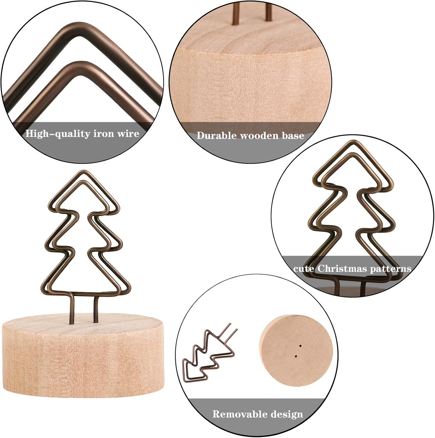 ADXCO 16 Pack Christmas Party Decoration Card Holders Wooden Base Card Holders Rustic Iron Wire Picture Picks Clip Holder 4 Shapes Picture Memo Note Photo Clip for Christmas Table Decorations: Home & Kitchen