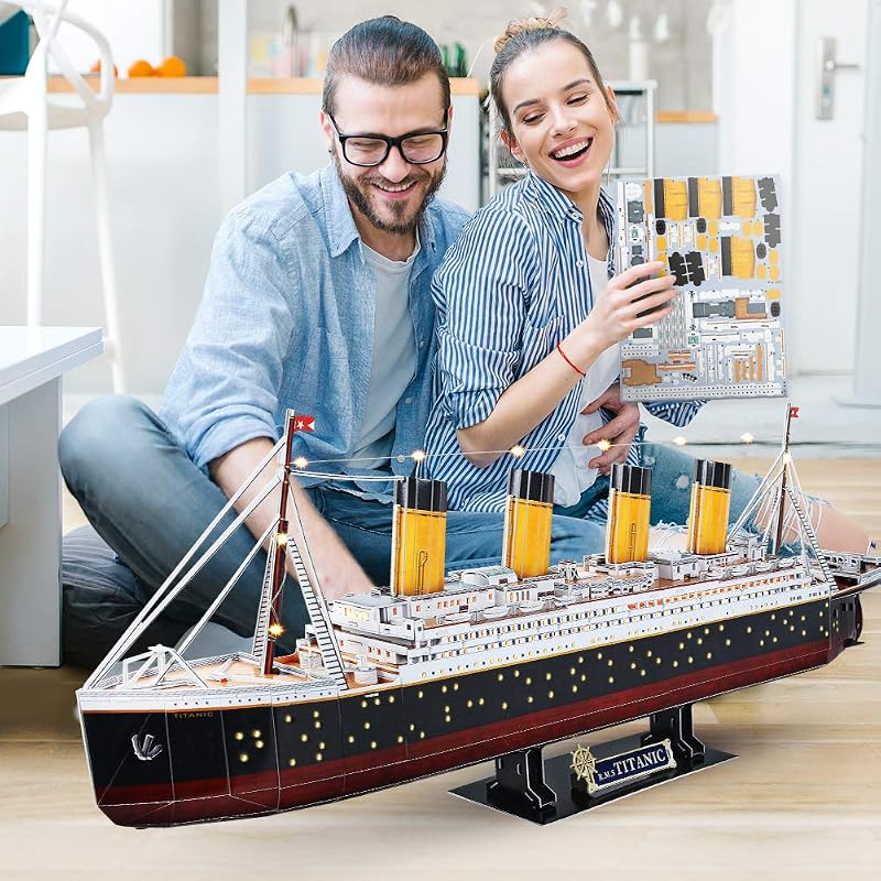 Puzzle 3D Titanic - LED Grande Maquetas de Barcos Juguetes Souvenirs Regalos Originales para Adultos y Adolescentes, 266 Piezas