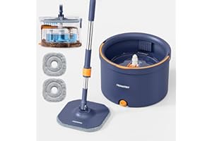 HOMETTLER Mop and Bucket Set with 2 Microfiber Mop Pads, Spin Mop with Dirty/Clean Water Separation System, Deep-Cleaning Mops for Floors, Versatile Mops for Walls