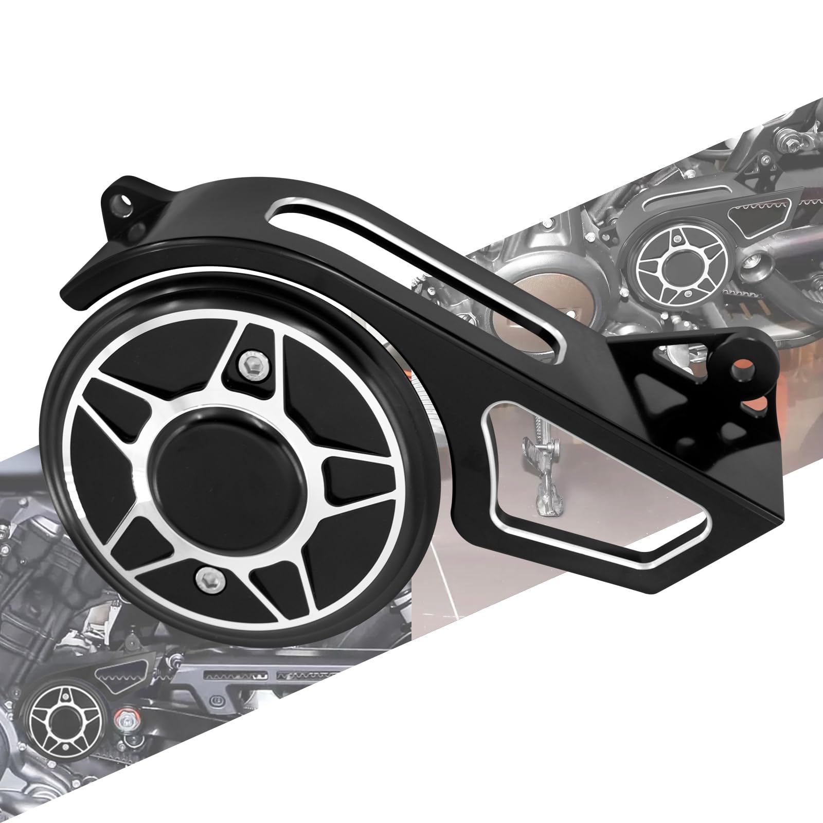 Photo 1 of HCmotorku CNC Aluminum Drive Pulley Engine Cover Set Fit for Harley Sportster S RH1250S Nightster RH975 2021–2023 Left Side Upper Belt Guard Replacement Black