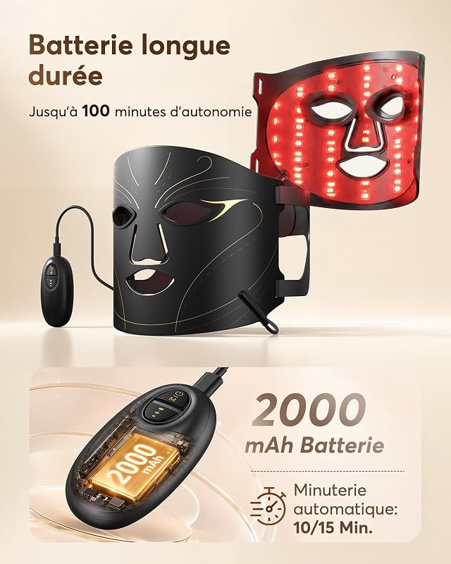 Masque LED Visage Luminothérapie 3D Filaire, 4 Modes, 850 nm, NVV06
