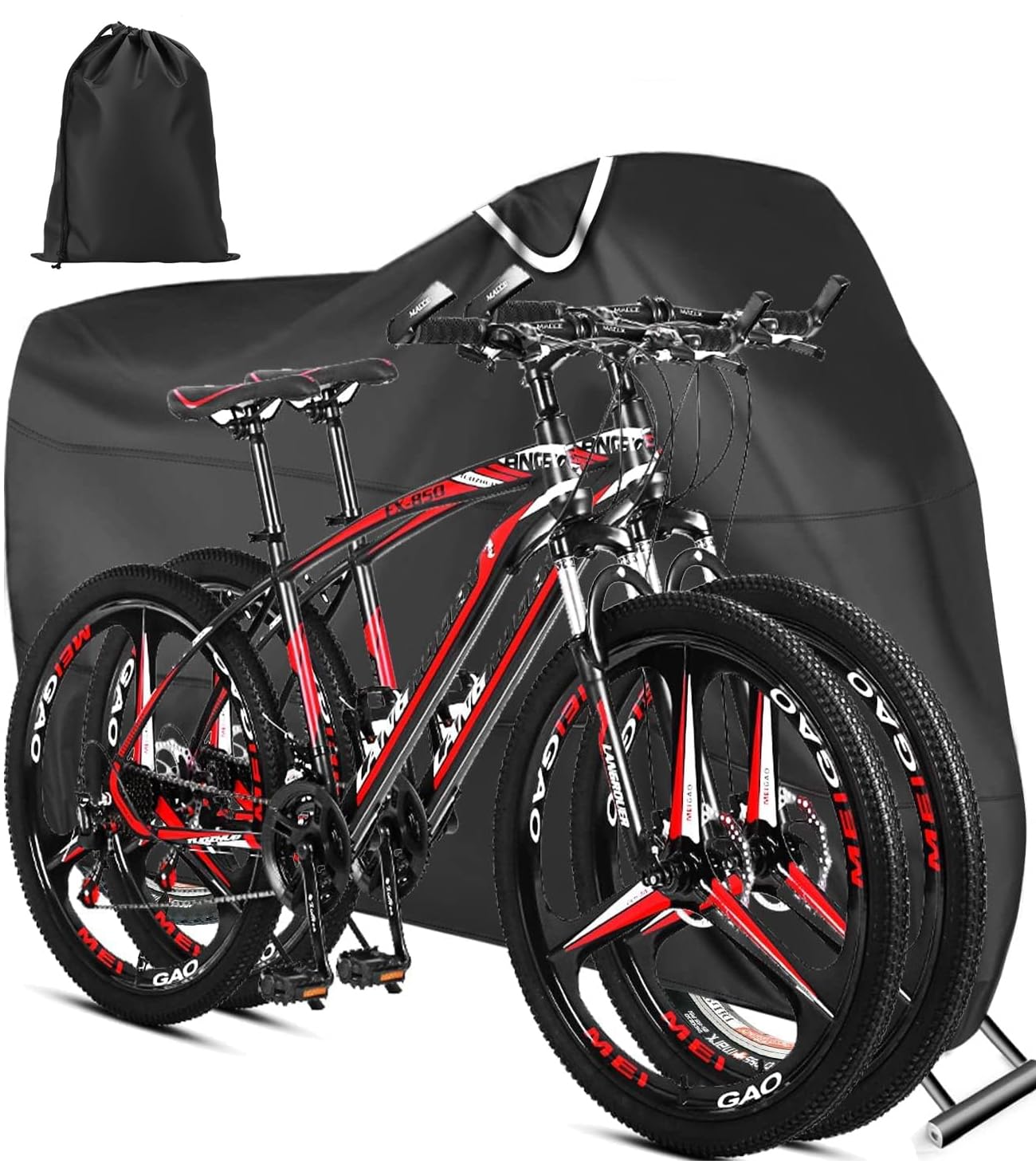 ODSPTER Bike Cover, Bike Covers for Outside Storage - 210D Nylon with Pu Coating Outdoor Waterproof Bicycle Cover for 2 Bikes - Bike Storage Anti Dust Rain UV For Mountain Bike, Road Bike