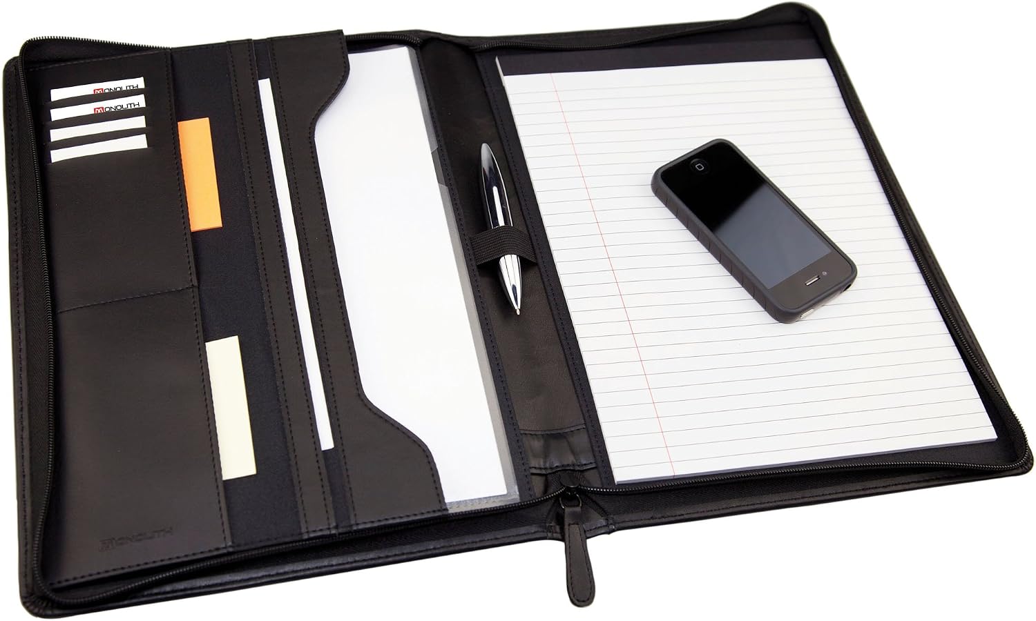 monolith office solutions Conference Folder Leather Effect Conference Folder with A4 Pad, Black, 345mm x 250mm x 35mm - Image 4
