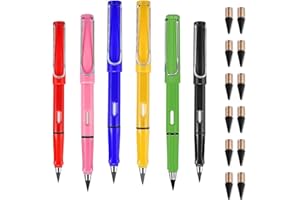 CAVLA 6 Pcs Inkless Pencils with 12 Pcs Replacement Nibs, Infinity Pencil with Eraser, Portable Everlasting Pencil, Metal Pen