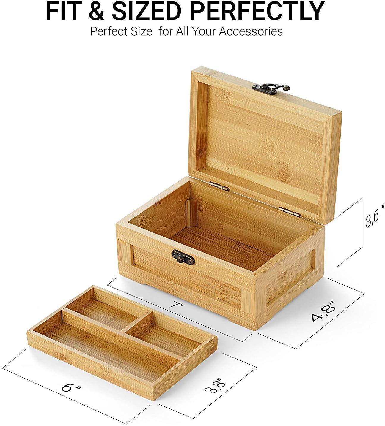 PRASTARA Handmade Bamboo Stash Box and Tray with Metal Latch - Premium Quality for Jewelry and More (Large)