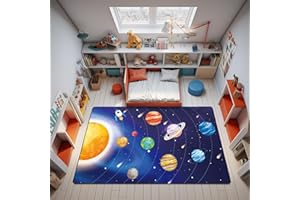 Boshengya Space Rug for Kids Room Solar System Area Rugs for Boys Bedroom Kids Rugs for Playroom Space Planet Theme Play Mat for Living Room Dining Room Classroom Decor 48x72 inch