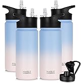 HASLE OUTFITTERS Insulated Water Bottle 16 oz Double Wall Vacuum Stainless Steel Water Bottle Leak Proof for School Wide Mouth with Straw Lid & Spout Lid Keeps Cold and Hot(Candy,4pack)