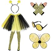 Bcxfbxd 6Pcs Bee Costume Accessories Set Bee Costume Set Tutus Skirt Bee Wings Headband Glasses Striped Long Socks for Women Cosplay Party
