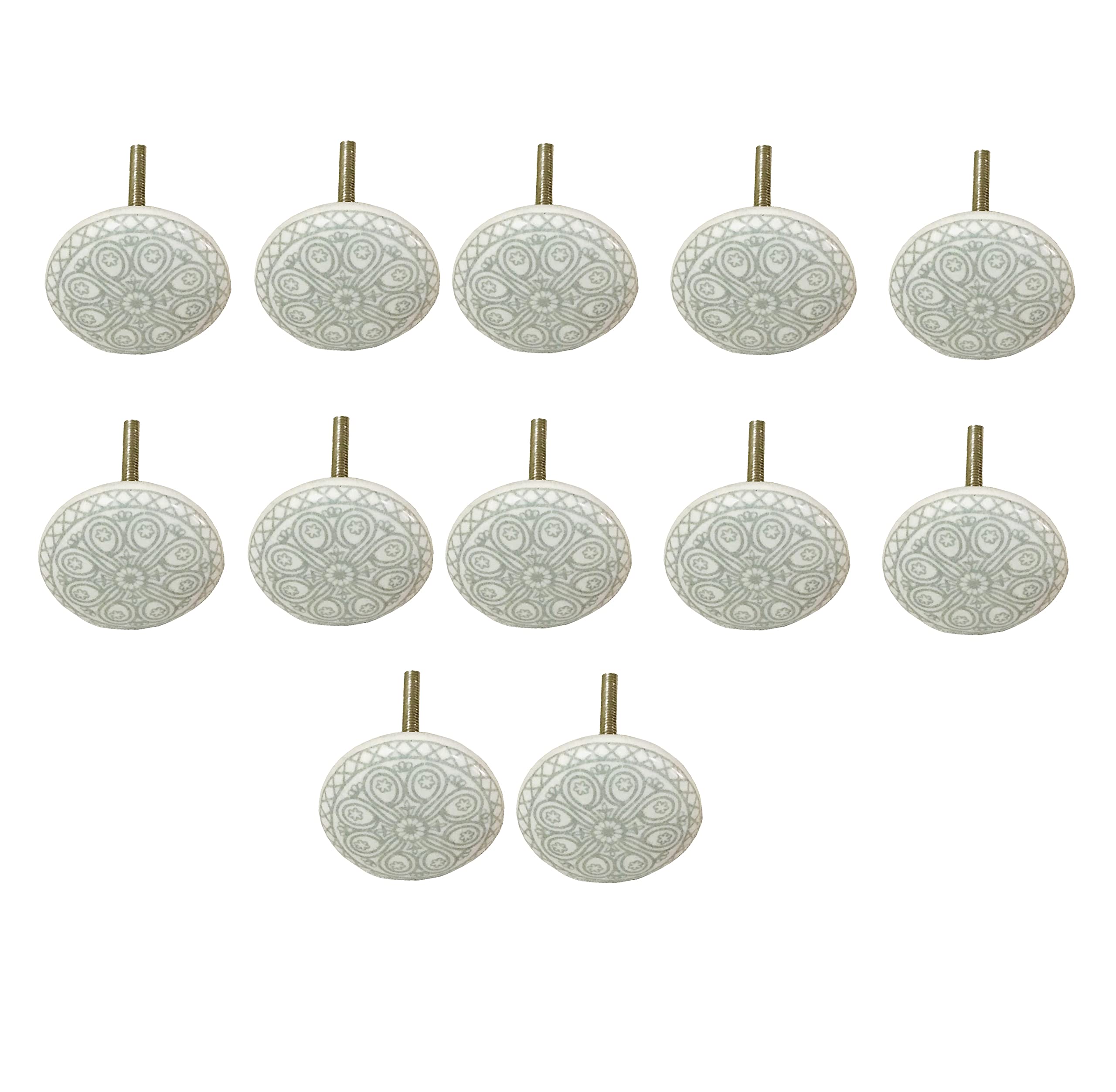 Gavya International Grey and White Decorative Cupboard Knobs - Cabinet Knobs Pull Handle for Kitchen Drawers Cupboard Wardrobe Furniture Hardware - Pack of 12