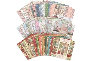 E-WEICHEN 72 Sheets Scrapbooking Paper Pad 6”x6” 160GSM Single Sided Decorative Paper Pack Journaling Supplies Patterned Cardstock for Craft Present Wrapping Vintage Rose
