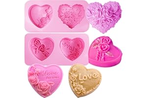 Heart Silicone Soap Molds, AITRAI 4 Types 3D Flower Heart Silicone Molds Heart DIY Soap Molds for Soap Making Cake Candy Chocolate Dessert Handmade Gift for Valentine's Day Wedding Birthday, Pink