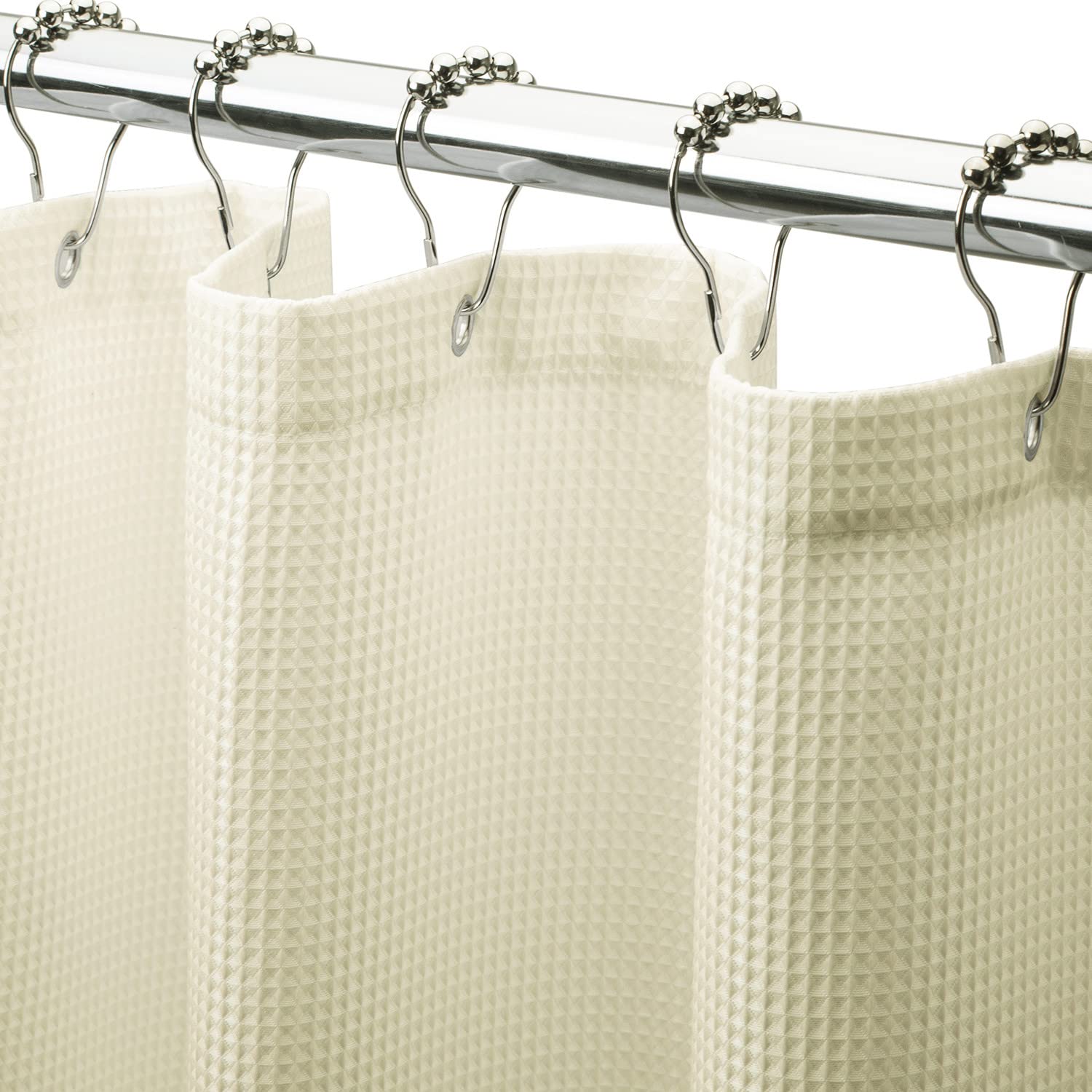 Photo 1 of AmazerBath Extra Long Shower Curtain Fabric, Waffle Shower Curtain Fabric, Hotel Quality Bathroom Shower Curtains, 72 x 84 Inches (Cream Yellow)