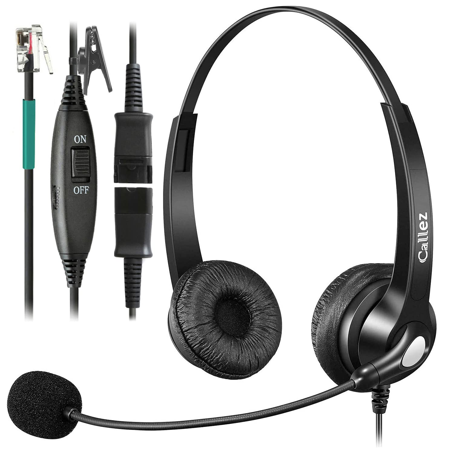 RJ9 Telephone Headset with Mic Noise Cancelling & Quick Disconnect, Landline Phone Headset Compatible with Mitel 5312 5320 Polycom VVX411 VVX410 Avaya ShoreTel NEC BT Converse Paragon Desk IP Phones