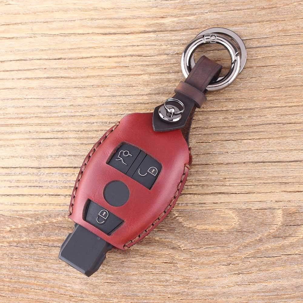 Atonix Premium Vintage Genuine Leather Car Key Shell Holder Smart Key Fob Remote Case Cover Fits for 2/3 Buttons Mercedes Benz C E S M CLA CLS CLK G Class