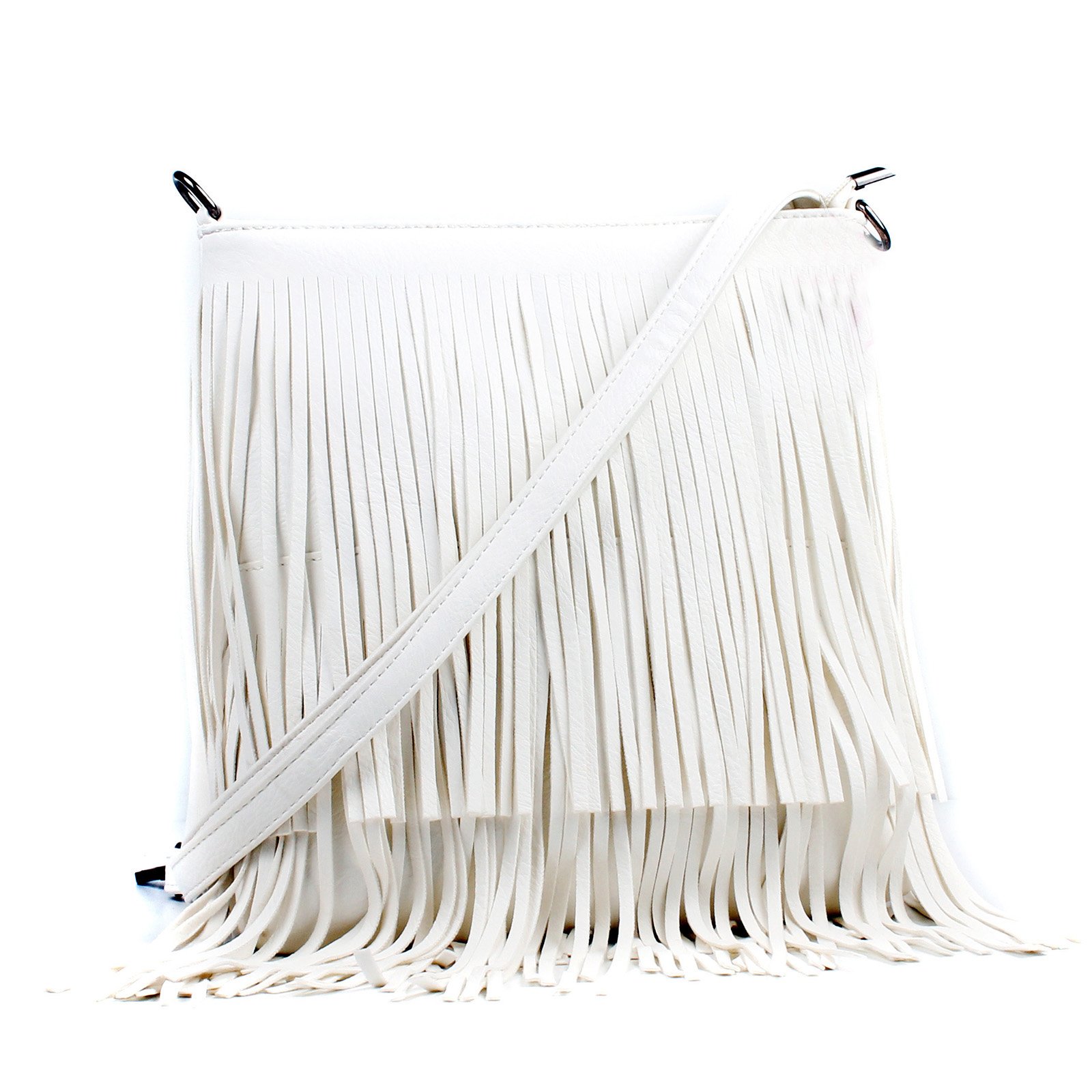 AOSSTA Crossbody Bag For Women Fringe Tassel Hobos Shoulder Bags Ladies Casual Handbags (White)
