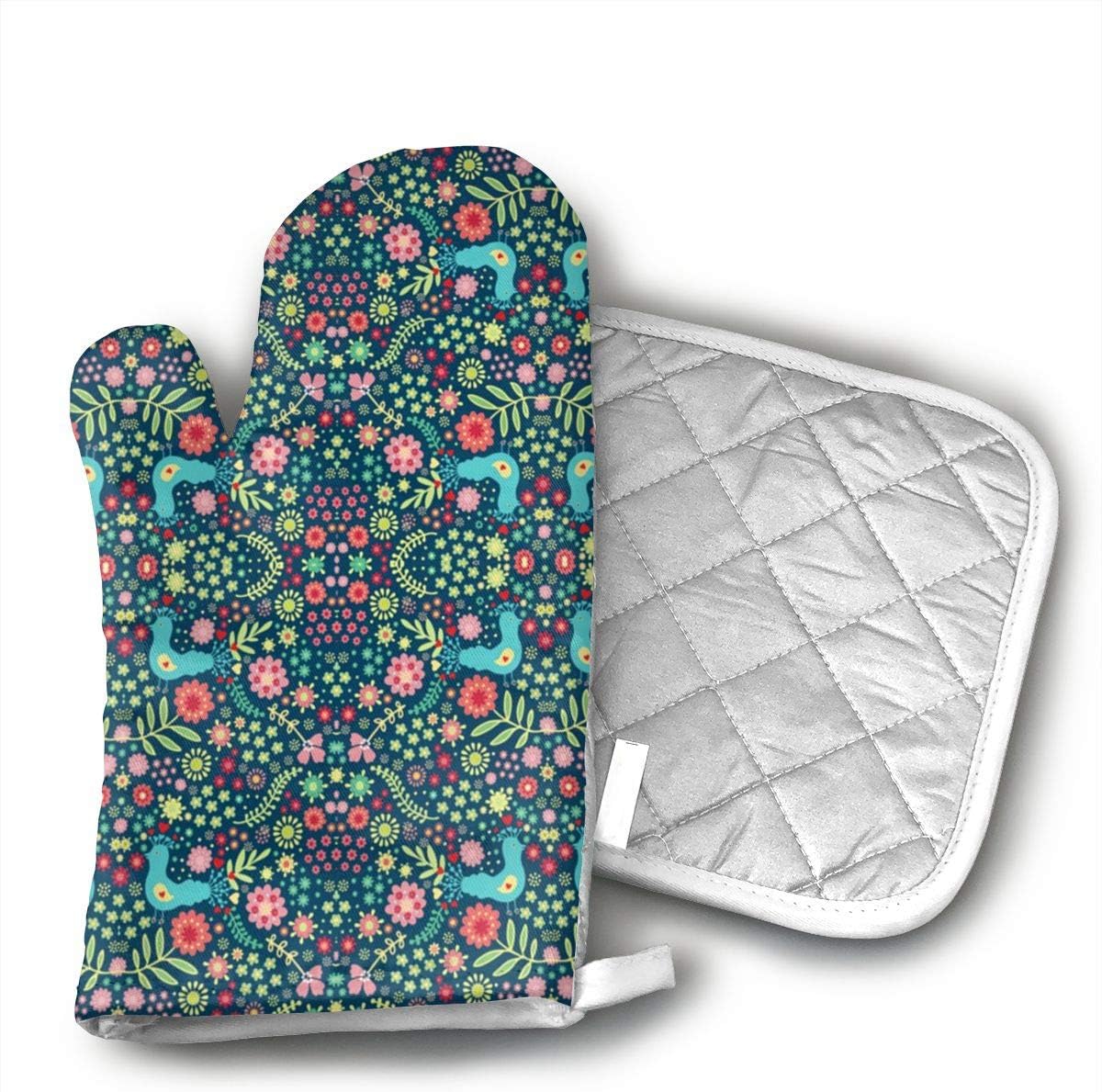 Scandinavian Garden Kitchen Heat Resistant Oven Mitts Pot Holders Non Slip Oven Gloves for Kitchen Cooking Baking, BBQ, Grilling
