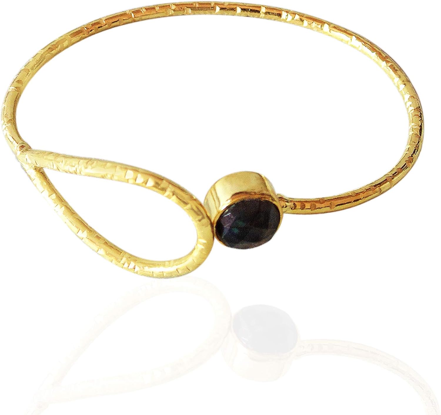 Amazon.com: 18K Gold Plated Bangle, Black Onyx Bangle, Round Gemstone ...