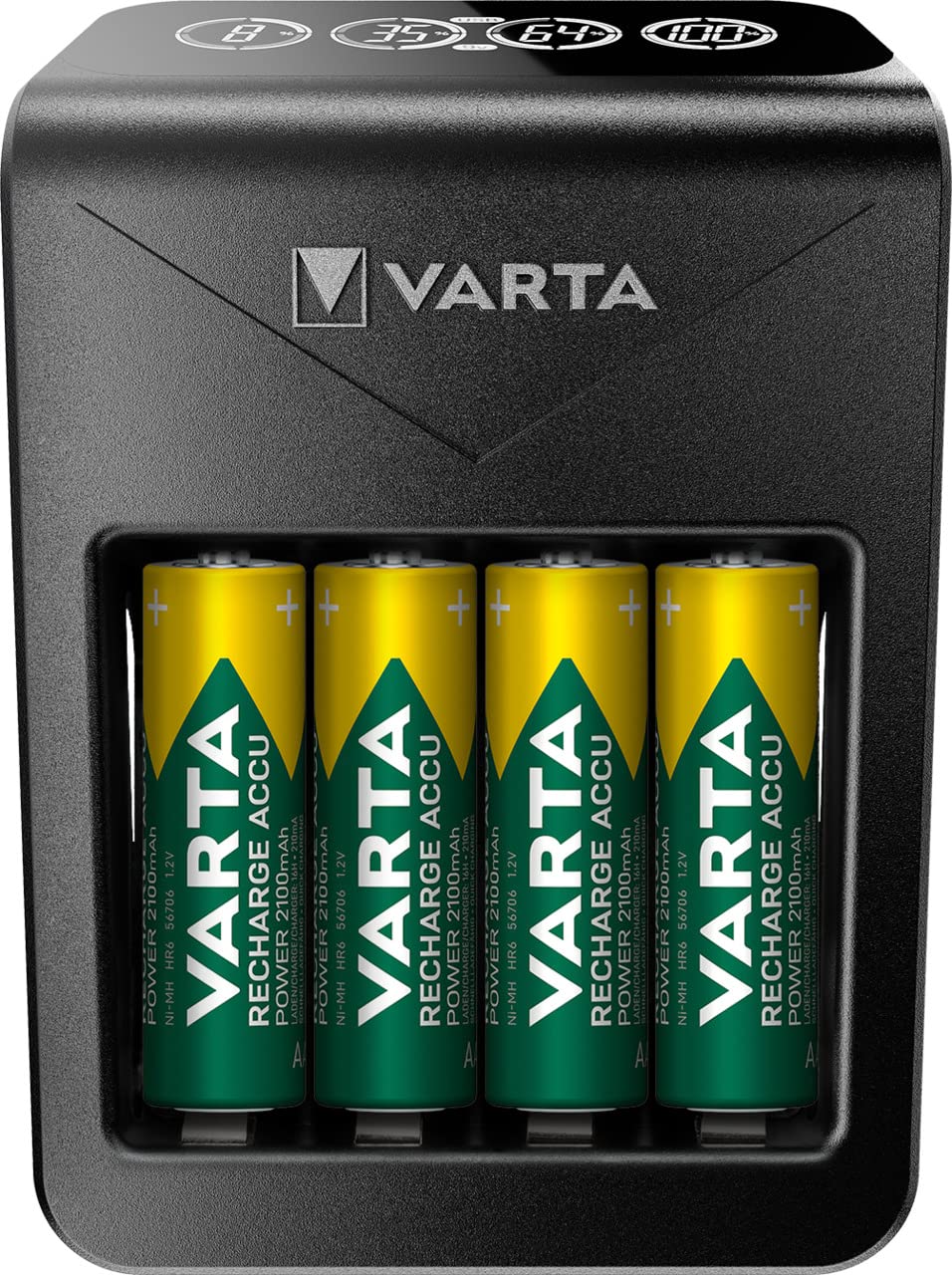 VARTA Plug Charger+ for AA/AAA/9V and USB devices, single bay charge, detection of defective cells, includes 4x VARTA Accu AA 2100 mAh