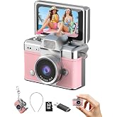 DollRank Mini Keychain Camera, 1080P Portable Digital Camera with 1.47&rdquo; Flip LCD &amp; Flash, Retro Collectible Pocket Camera for Travel, Parties, Birthday(Pink32GB)