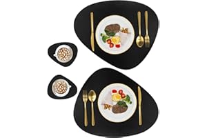 QPIX DIGITAL Black Placemats Set of 2, Faux Leather Placemats,Table Mats Set of 2, Wipeable Washable Placemats for Round Table, Mats for Kitchen Dining Patio Heat Resist Easy to Clean