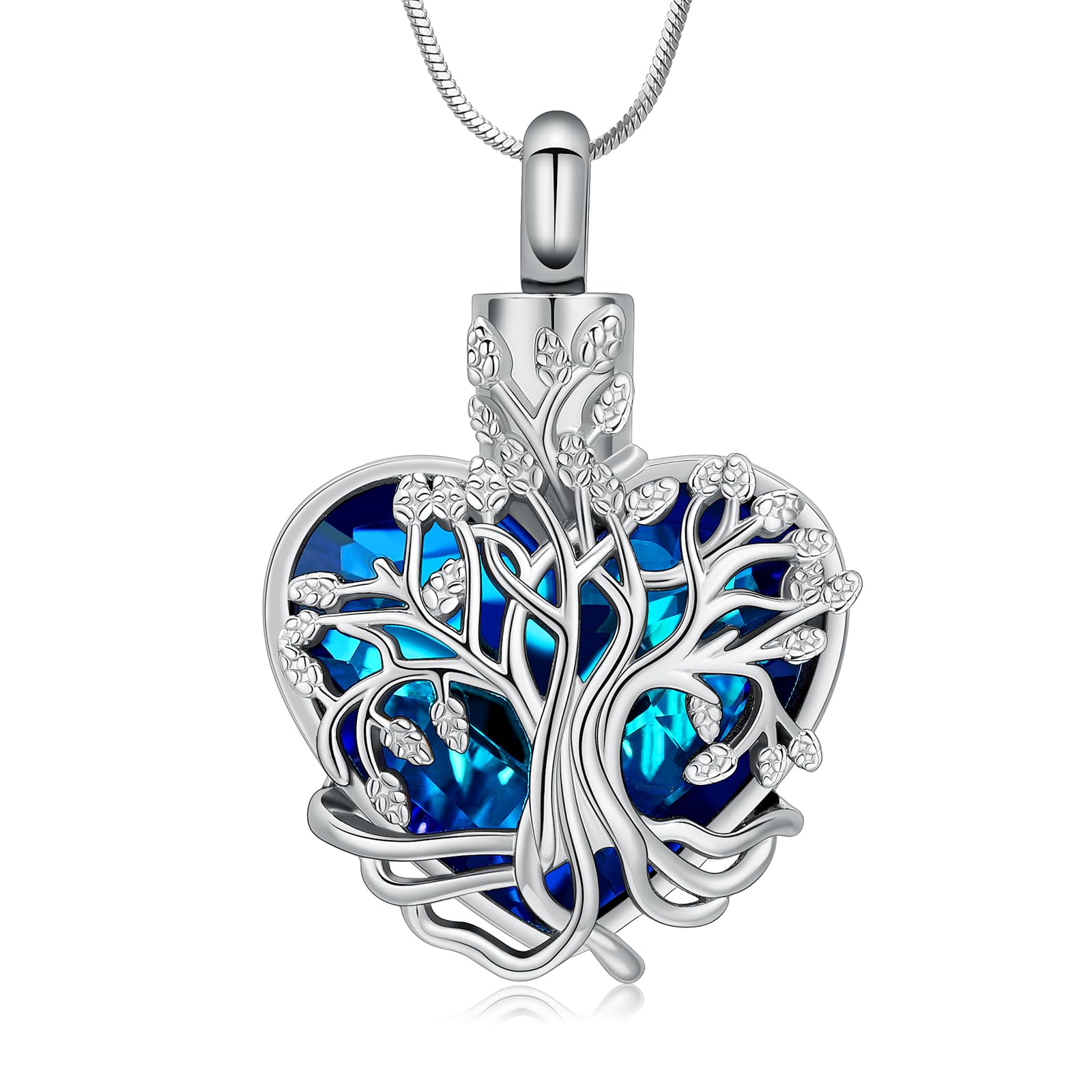VCCWYQK Heart Tree of Life Urn Necklace for Ashes for Women Stainless Steel Cremation Jewelry Memorial Keepsake Gift for Ash of Loved One (F-1)