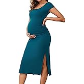 MARI GABRIEL Womens Split Maternity Dresses Bodycon Ruched Ribbed Knit Photoshoot Baby Shower Pregnancy Dress
