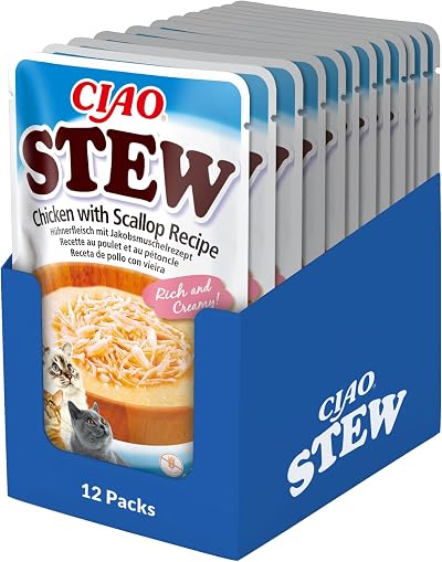 INABA Ciao Stew Chicken with Scallop Wet Cat Food 12 Packs 480g