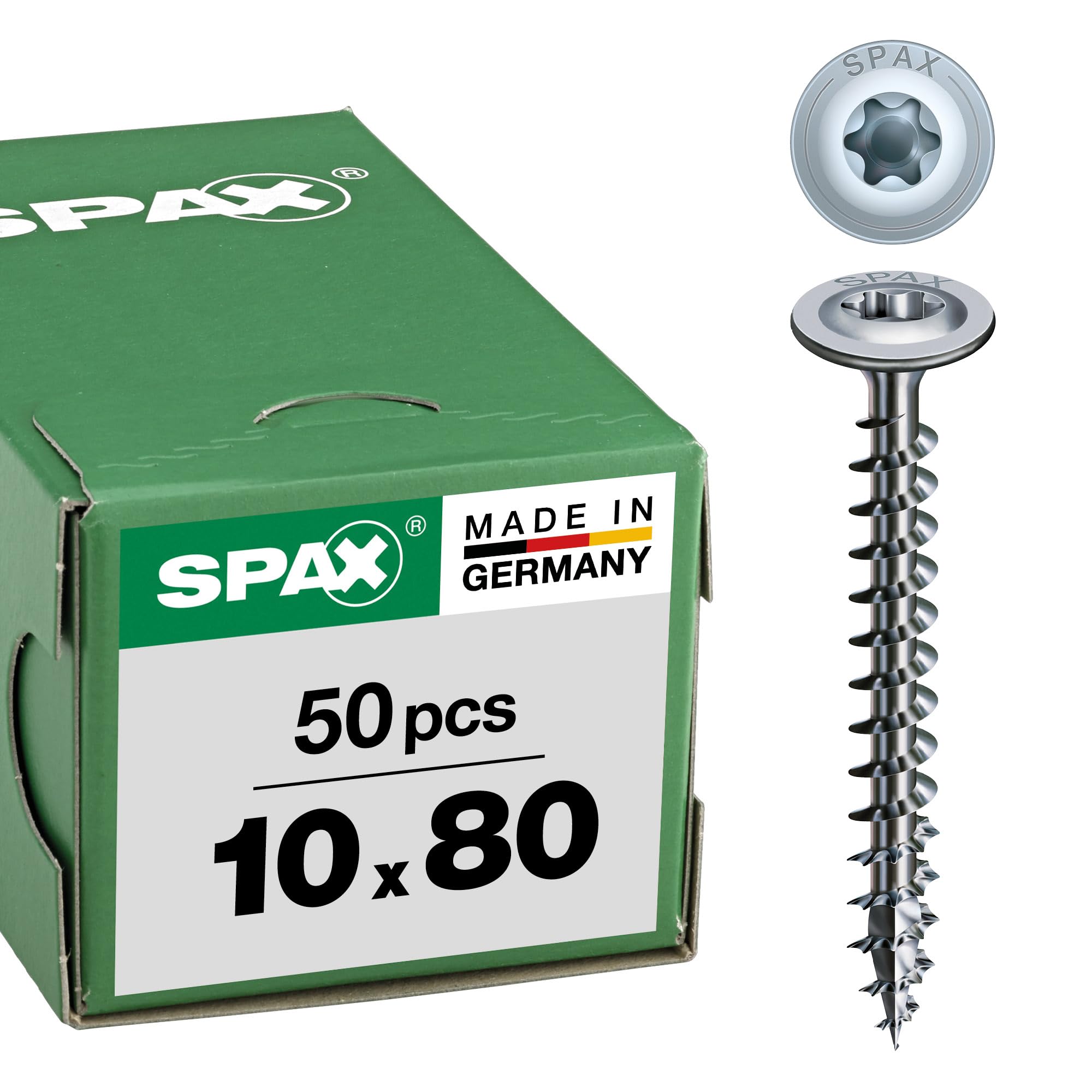 Spax Wood Screw 10.0 x 80 mm Pack of 50, T-Star Plus, Overhead, Partial Thread, 4Cut mm, WIROX A3J, 251011000805