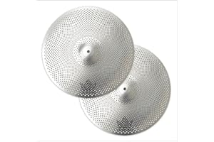 ULUOBO 13 inches Hi Hat Cymbals Pair, Low Volume Quiet Silent High Hat Cymbal Set for Practice (2 Piece,Silver)