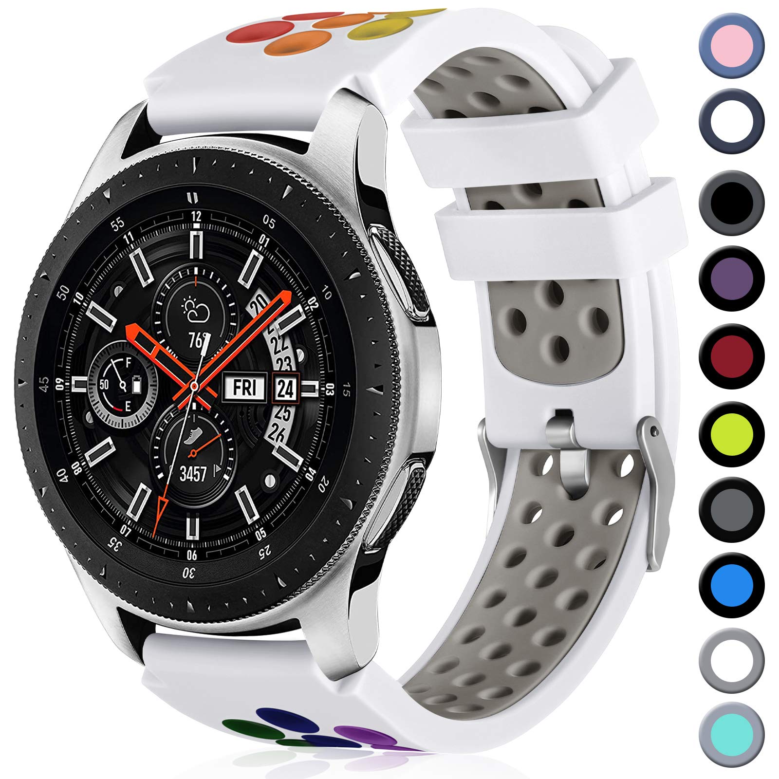 Lerobo Compatible with Samsung Watch Band 46mm/Galaxy Watch 3 45mm Band,Gear S3 Frontier, Soft Silicone 22mm Watch Bands with Air Holes, Breathable Sport Watch Strap for Men Women (White/Rainbow)