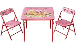 Idea Nuova 3-Piece Furniture Set with 1 Square Table & 2 Folding Chairs for Kids, Strawberry Shortcake